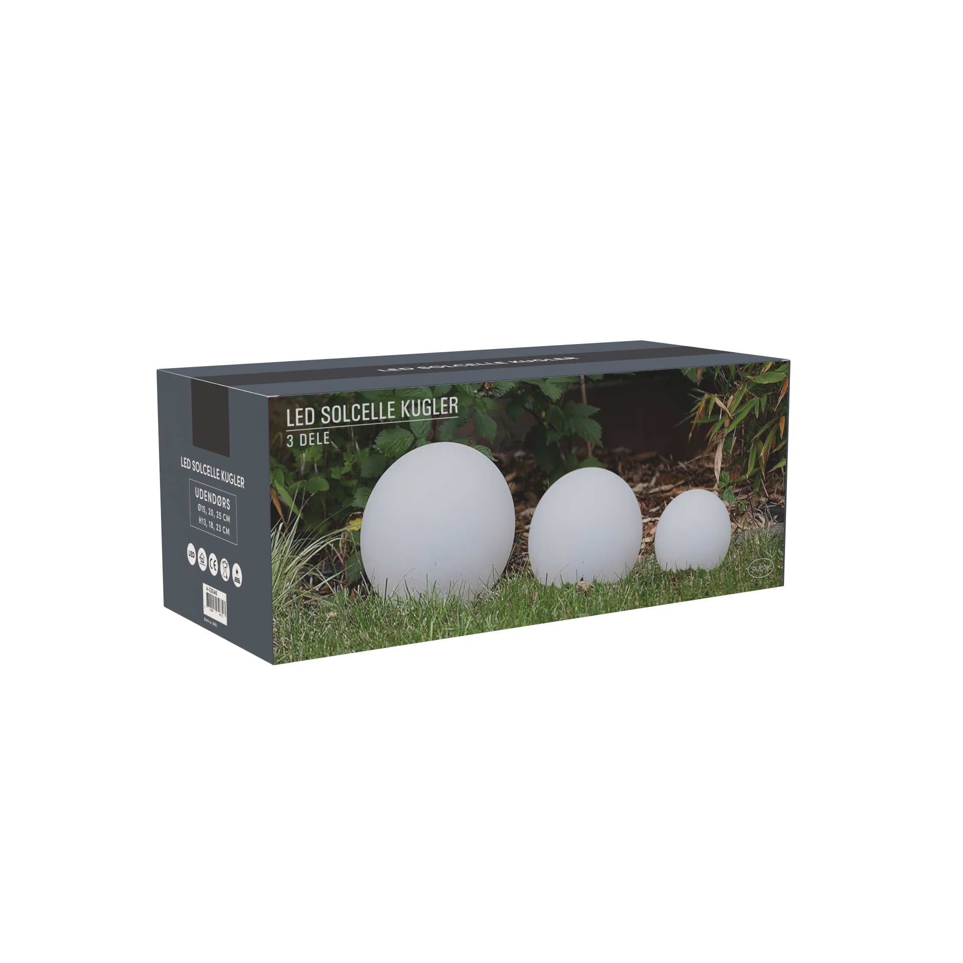 Udendørs solcelle LED lyskugler - hvid - 3 pak - Ø15, Ø20, Ø25 cm Premium LED