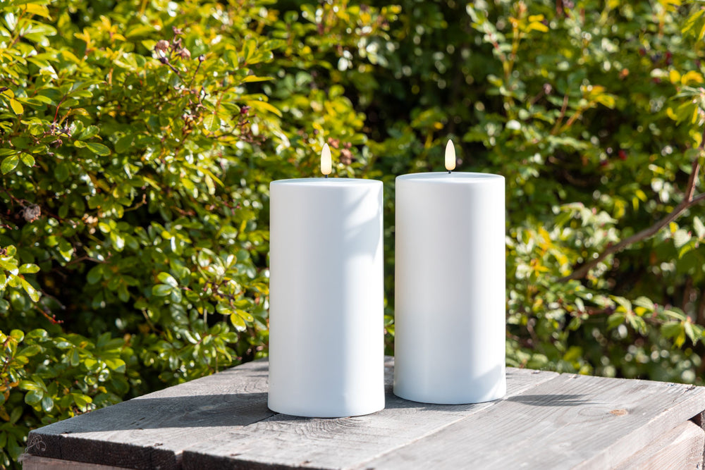 Udendørs LED Bloklys – 2 stk. (Hvid, Ø10 x H20 cm)