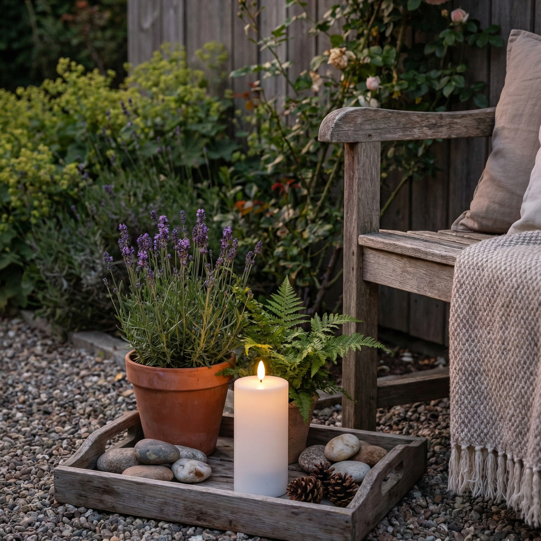 Udendørs solcelle LED bloklys i hvid, naturtro flamme og automatisk opladning – vejrbestandigt lys til have, terrasse eller altan.