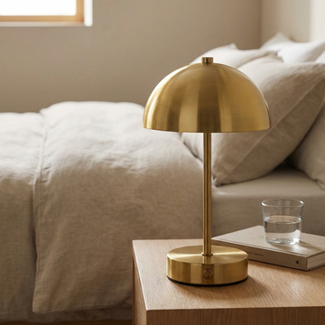 Moderne bordlampe med justerbart lys og farvetemperatur i alle farver – sort, sølv, guld, grå og sand. Trådløs og genopladelig, ideel til stue, soveværelse eller kontor.