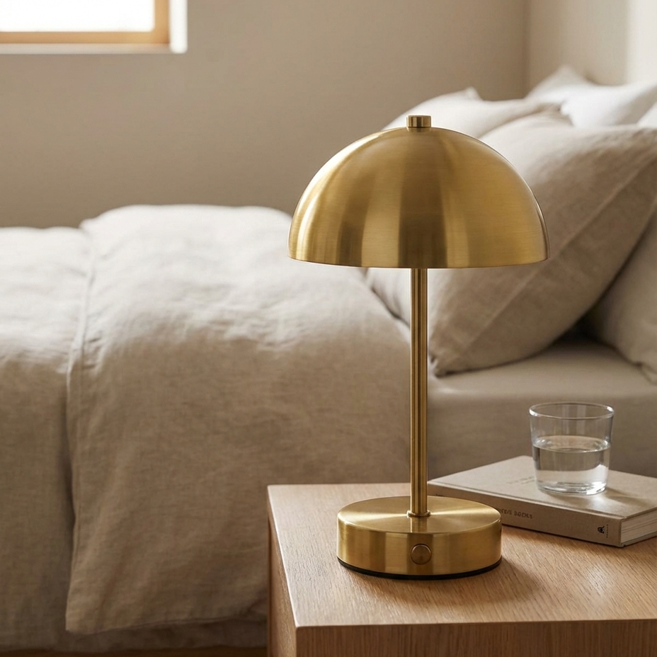 Moderne bordlampe med justerbart lys og farvetemperatur i alle farver – sort, sølv, guld, grå og sand. Trådløs og genopladelig, ideel til stue, soveværelse eller kontor.