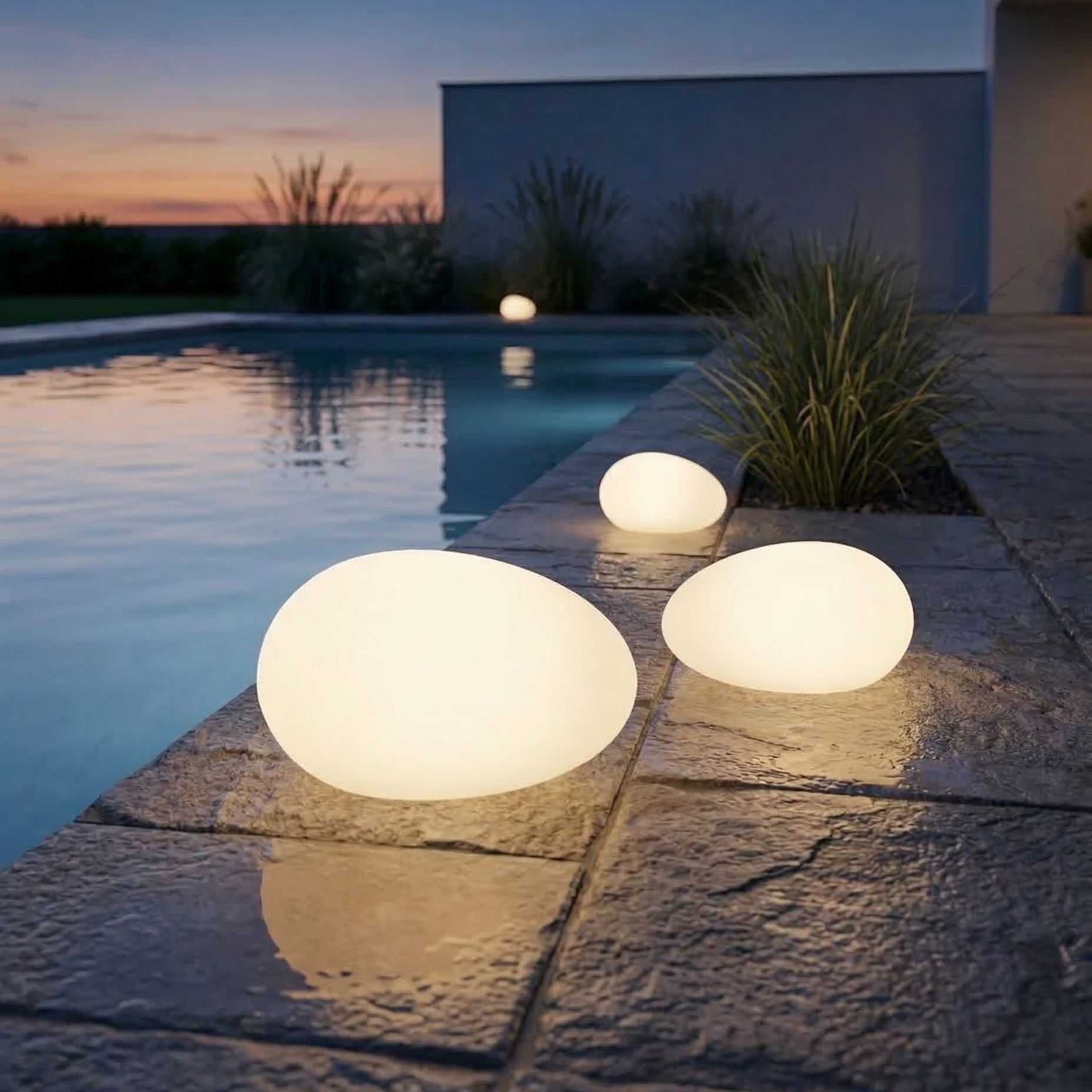 Udendørs solcelle LED Sten - hvid - 3 pak