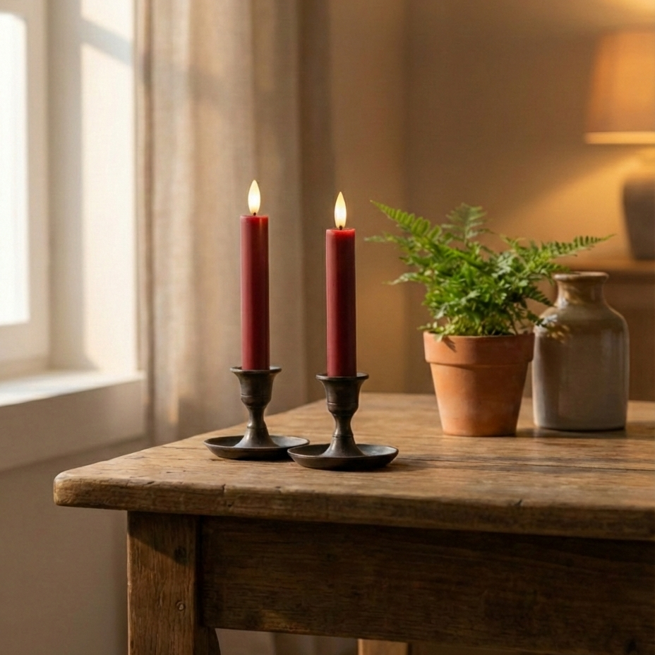 LED stagelys 2 stk på 11 cm i grøn med naturtro flamme og timerfunktion – perfekt til små lysestager og borddekoration.