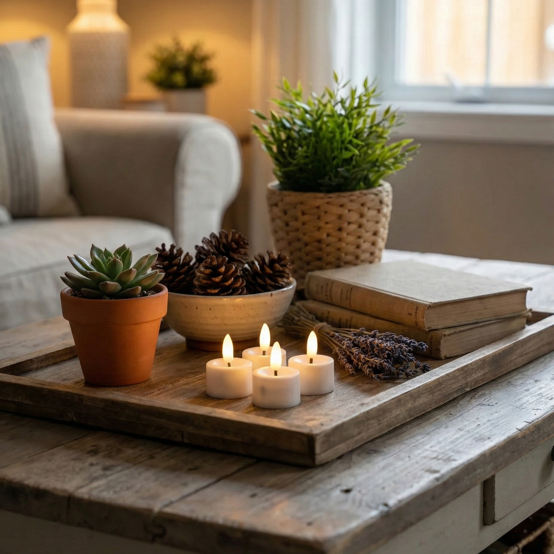 LED fyrfadslys i voks 4 pak, hvid med naturtro flamme og timerfunktion – perfekt til borddekoration, lanterner og hyggelig stemning.