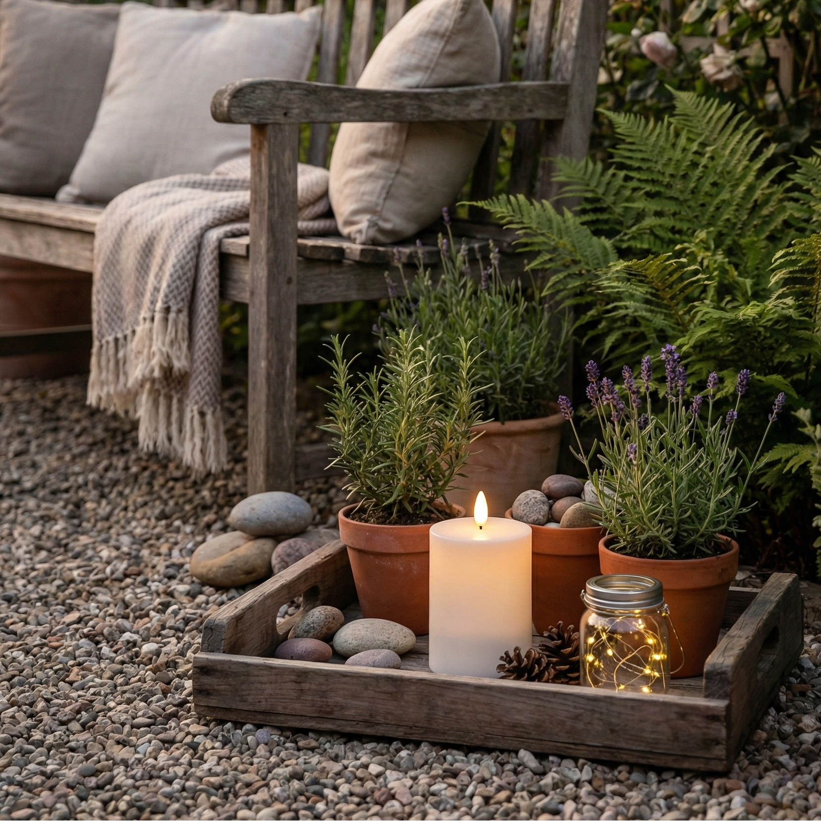 Udendørs solcelle LED bloklys i hvid med naturtro flamme og automatisk opladning – ideelt til terrasse, have eller lanterner.
