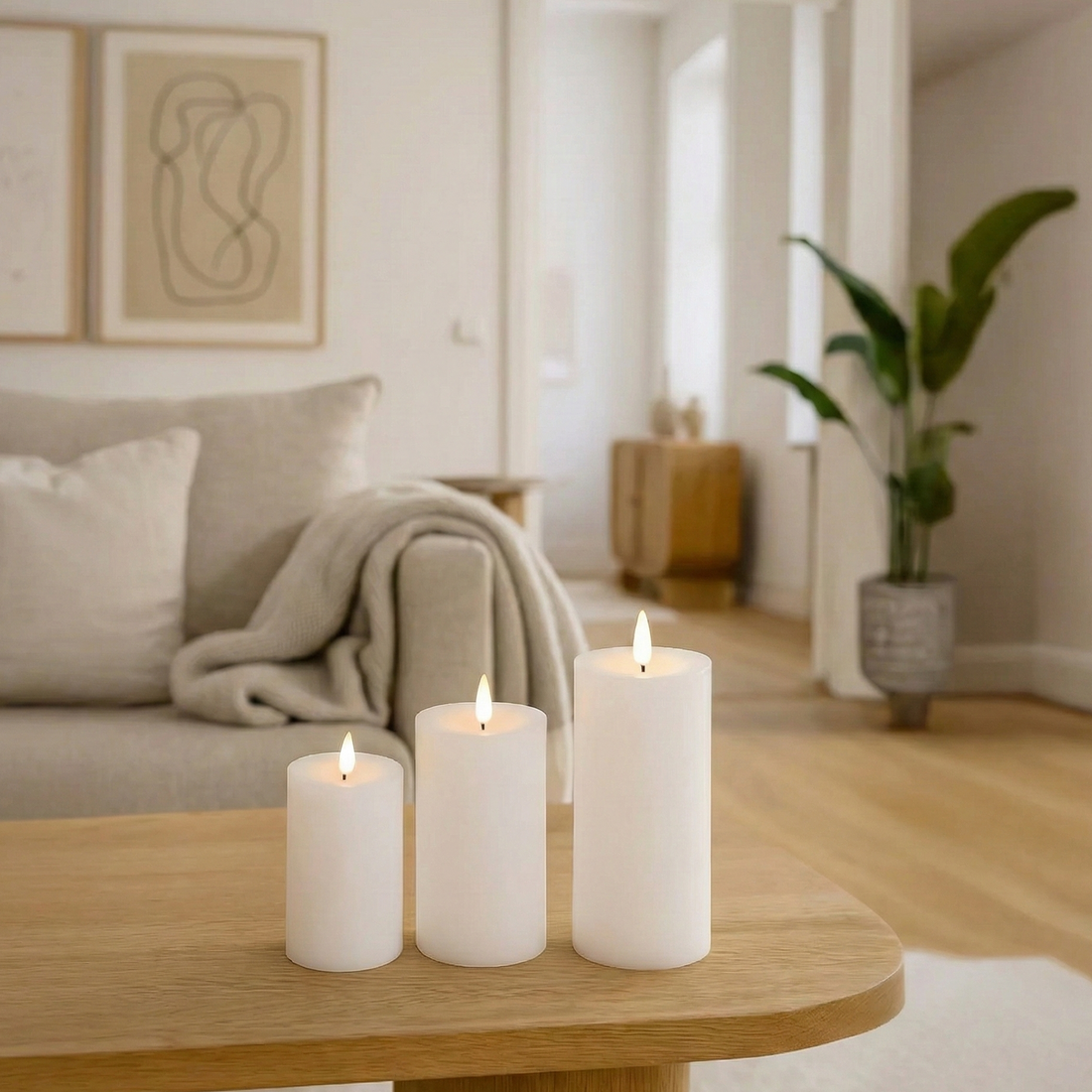 LED Bloklys Trio – Hvid, Ø7,5 cm i 3 højder Premium LED