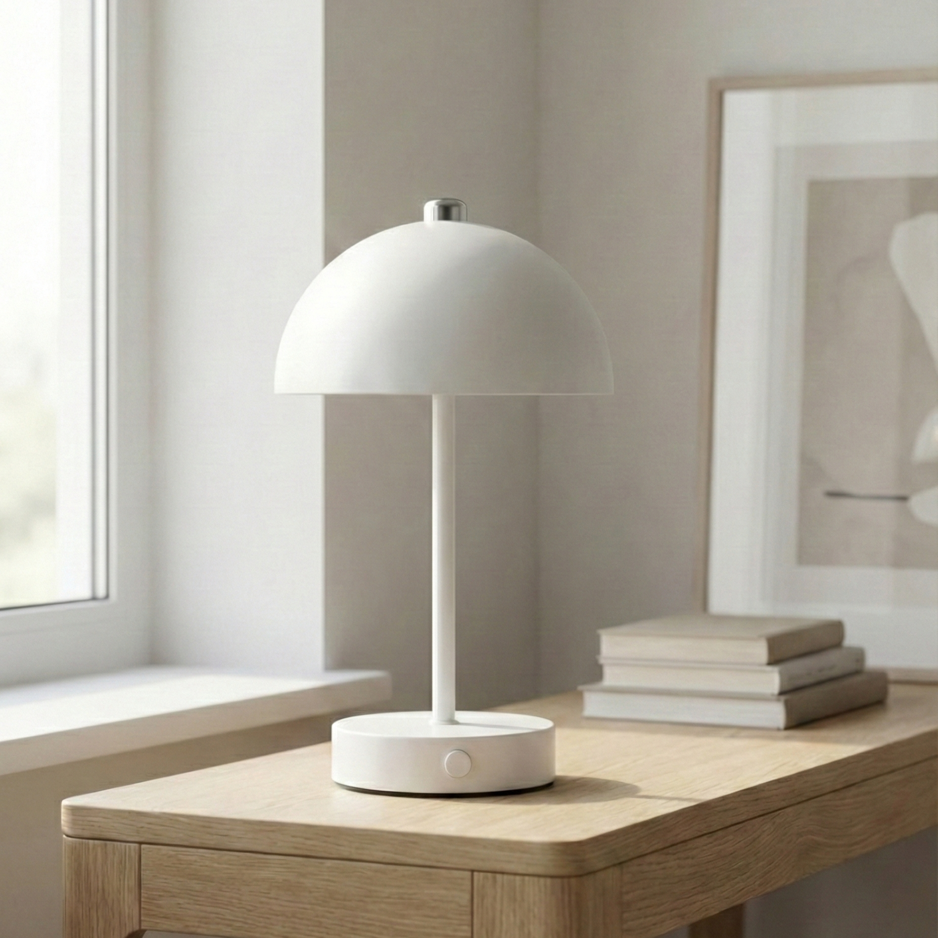 Moderne bordlampe med justerbart lys og farvetemperatur i alle farver – sort, sølv, guld, grå og sand. Trådløs og genopladelig, ideel til stue, soveværelse eller kontor.