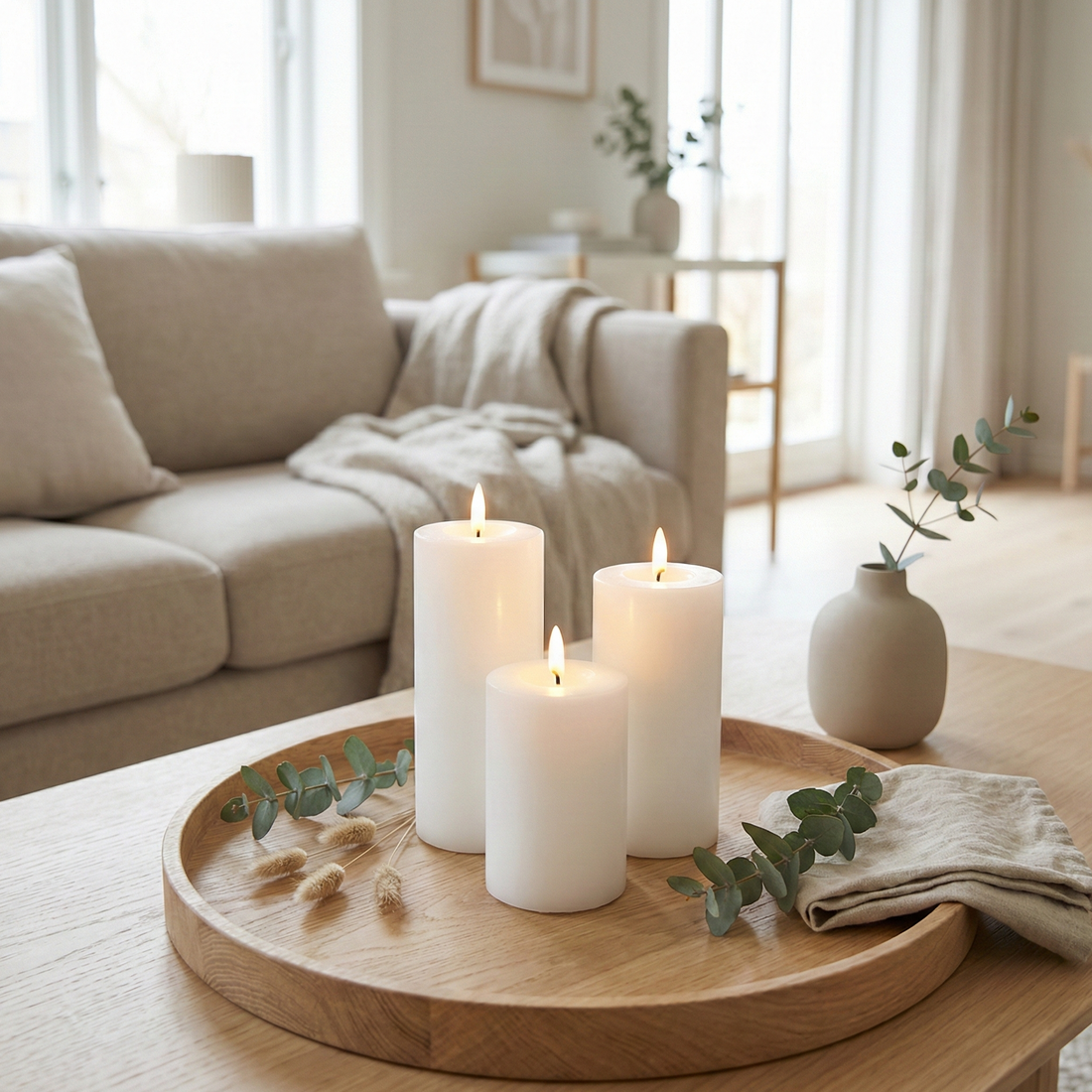 LED Bloklys Trio – Hvid, Ø7,5 cm i 3 højder Premium LED