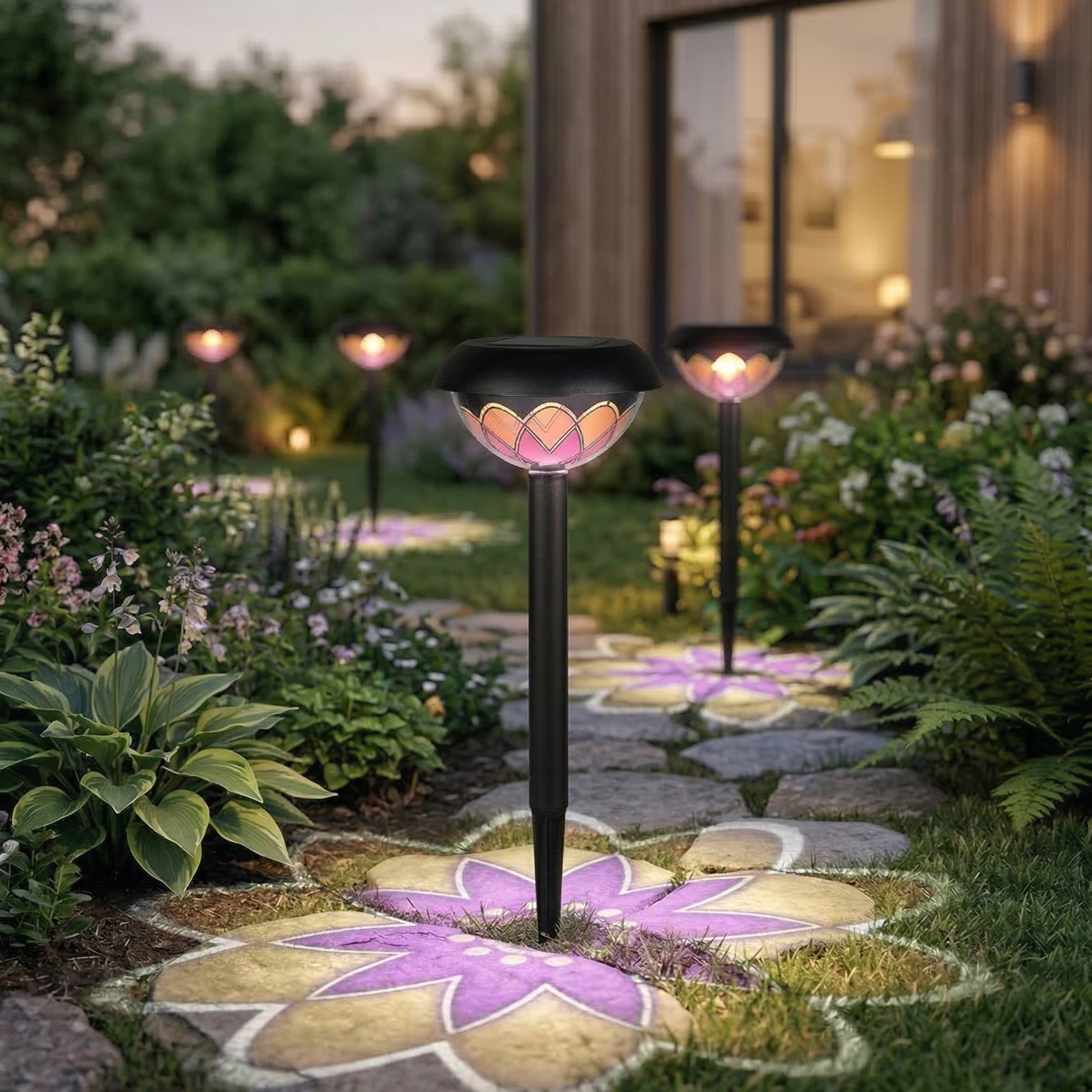 Solcelle Havelampe – Blomstermønster 34 cm