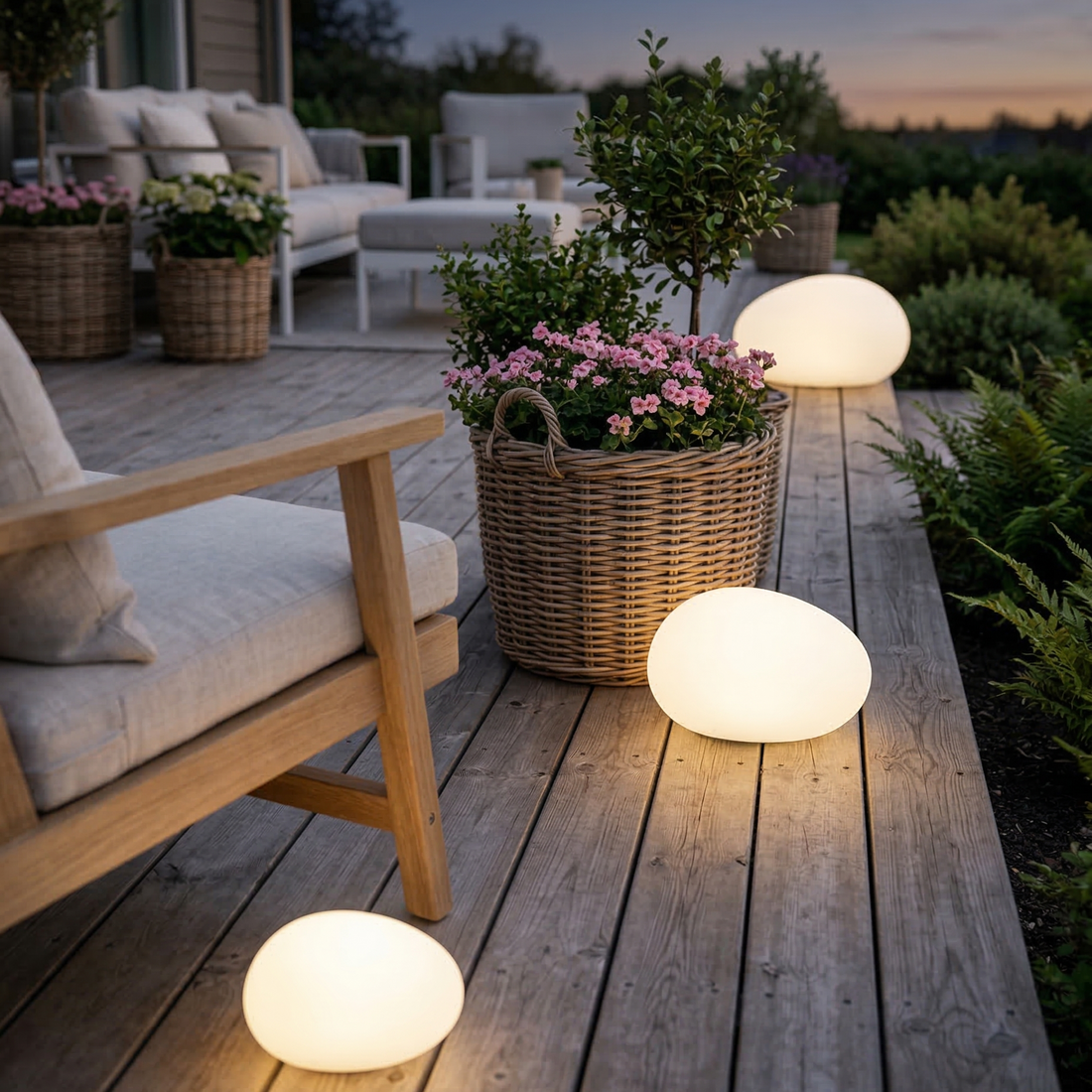 Udendørs solcelle LED Sten - hvid - 3 pak