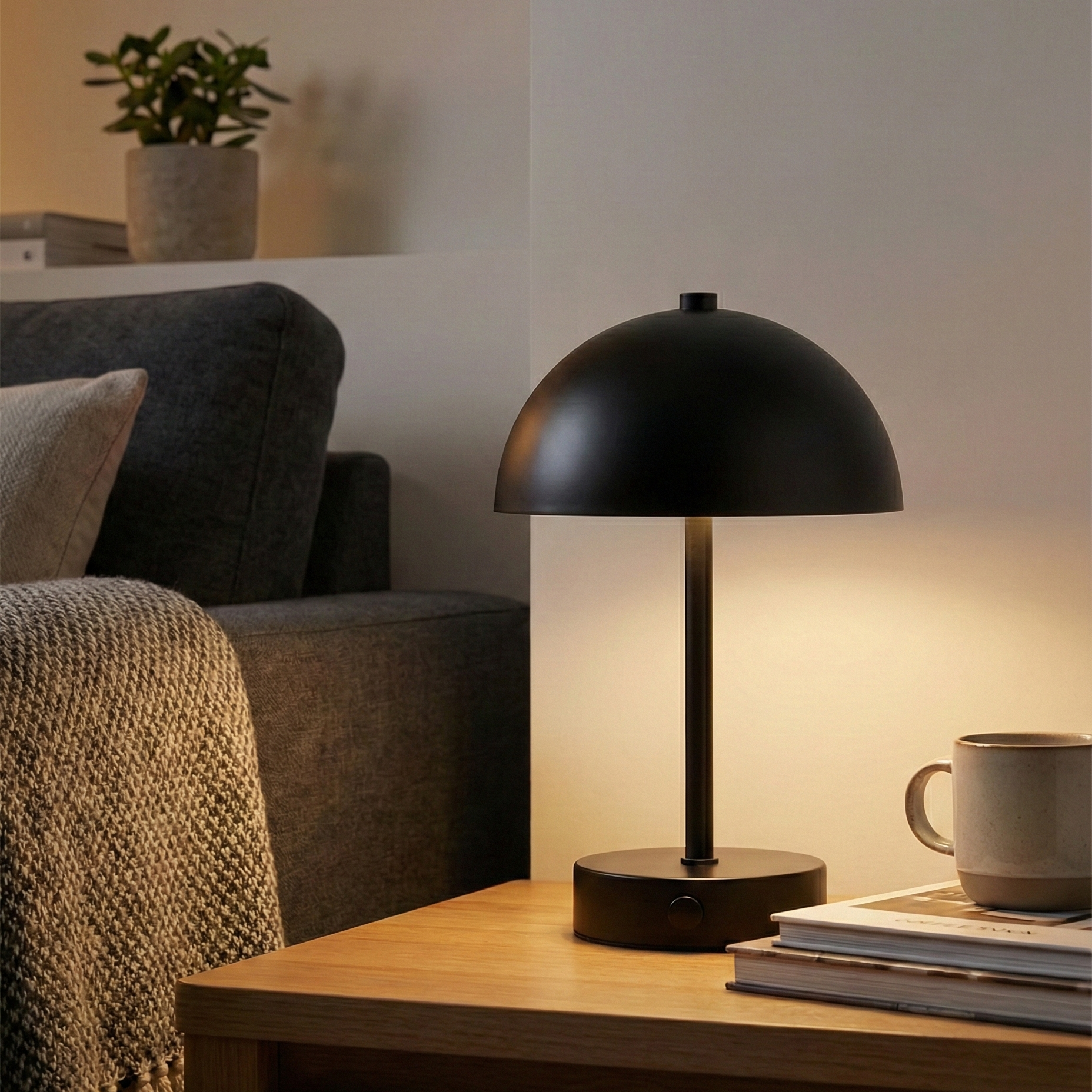 Moderne bordlampe med justerbart lys og farvetemperatur i alle farver – sort, sølv, guld, grå og sand. Trådløs og genopladelig, ideel til stue, soveværelse eller kontor.