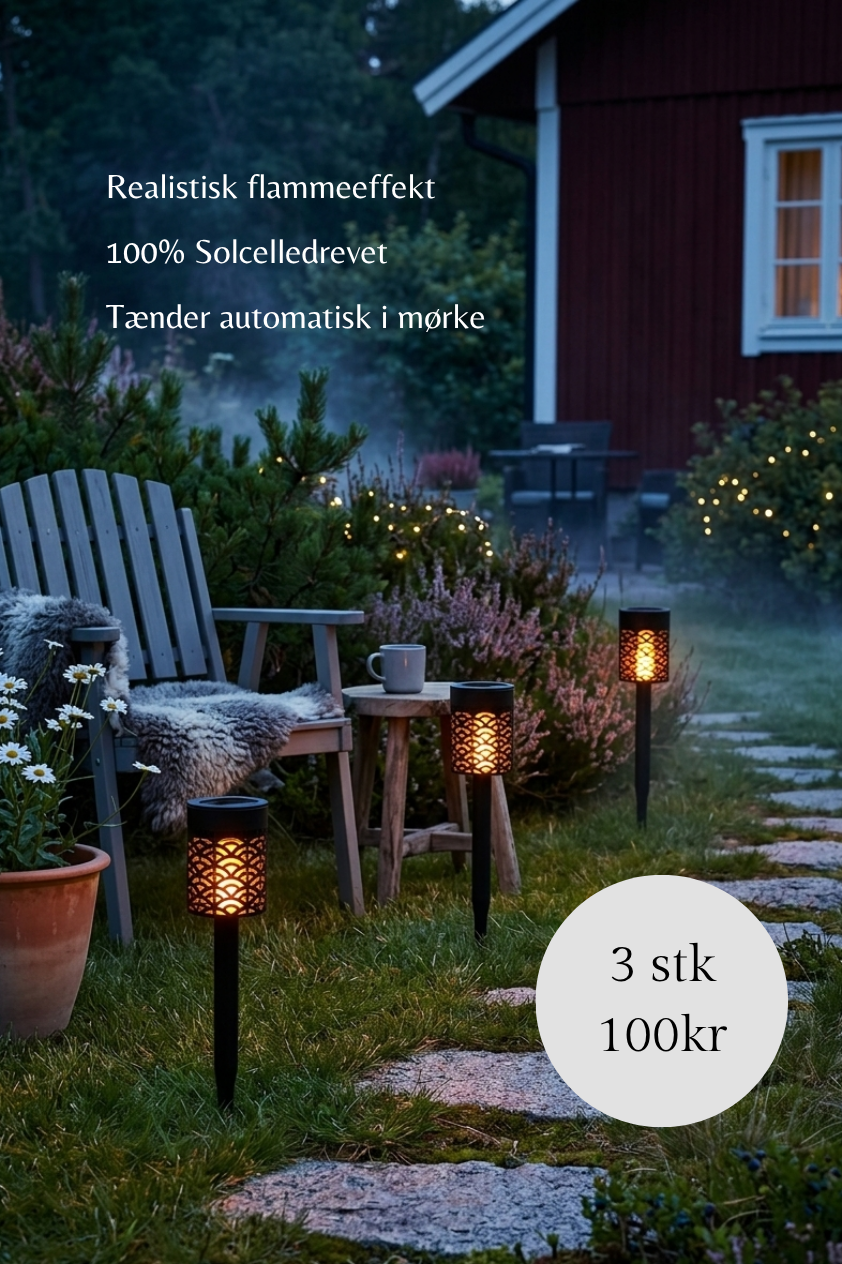 Solcelle havelampe med flammeeffekt 3stk – Cirkel design