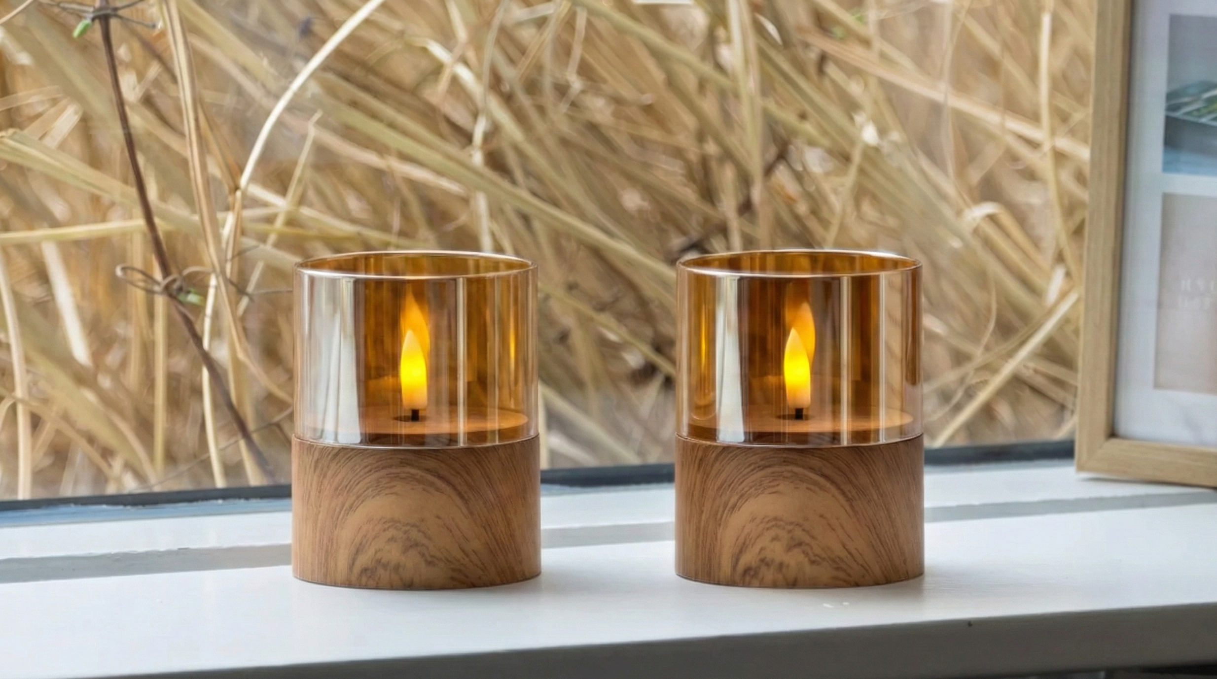 LED Lys i Glas og Træ – 2 stk. (Med Timerfunktion) Premium LED