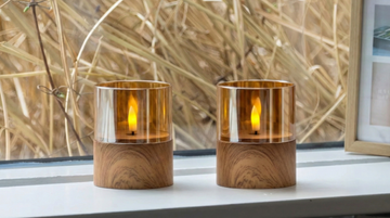 LED Lys i Glas og Træ – 2 stk. (Med Timerfunktion) Premium LED