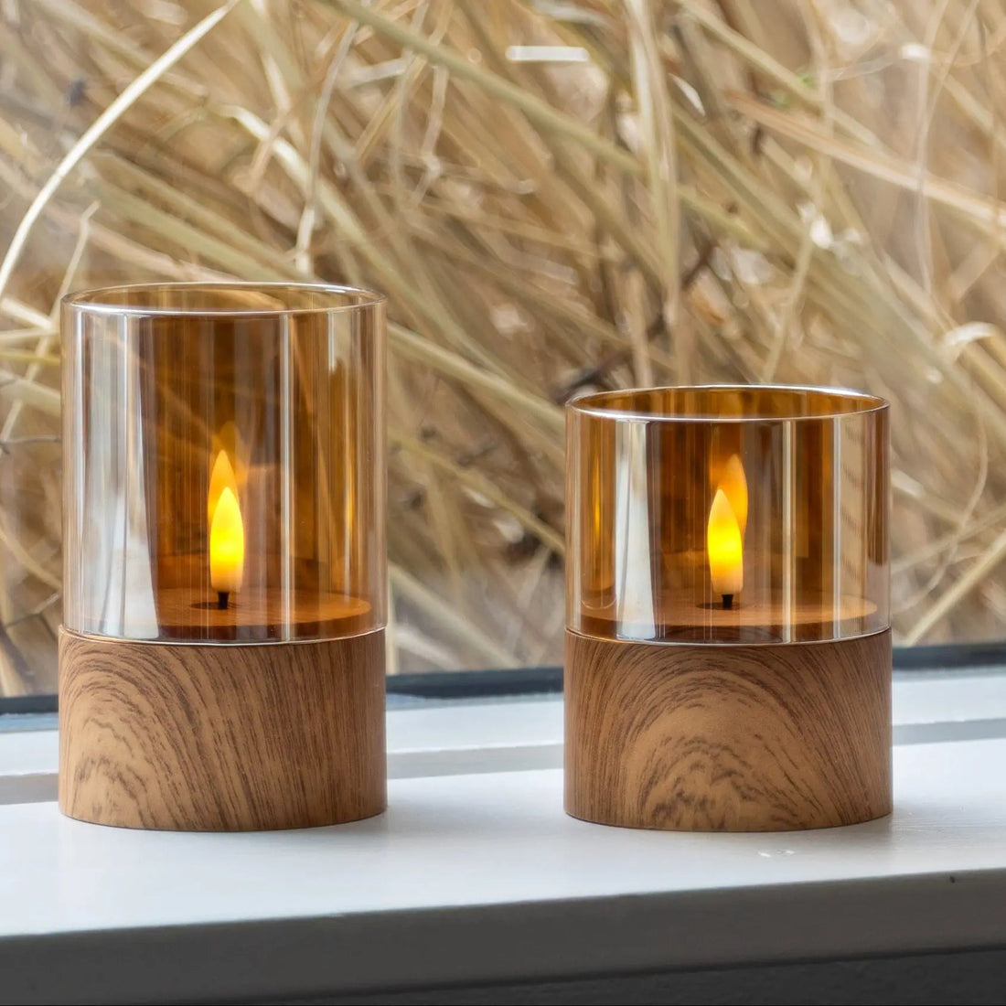 LED Lys i Glas og Træ – 2 stk. (Med Timerfunktion) Premium LED
